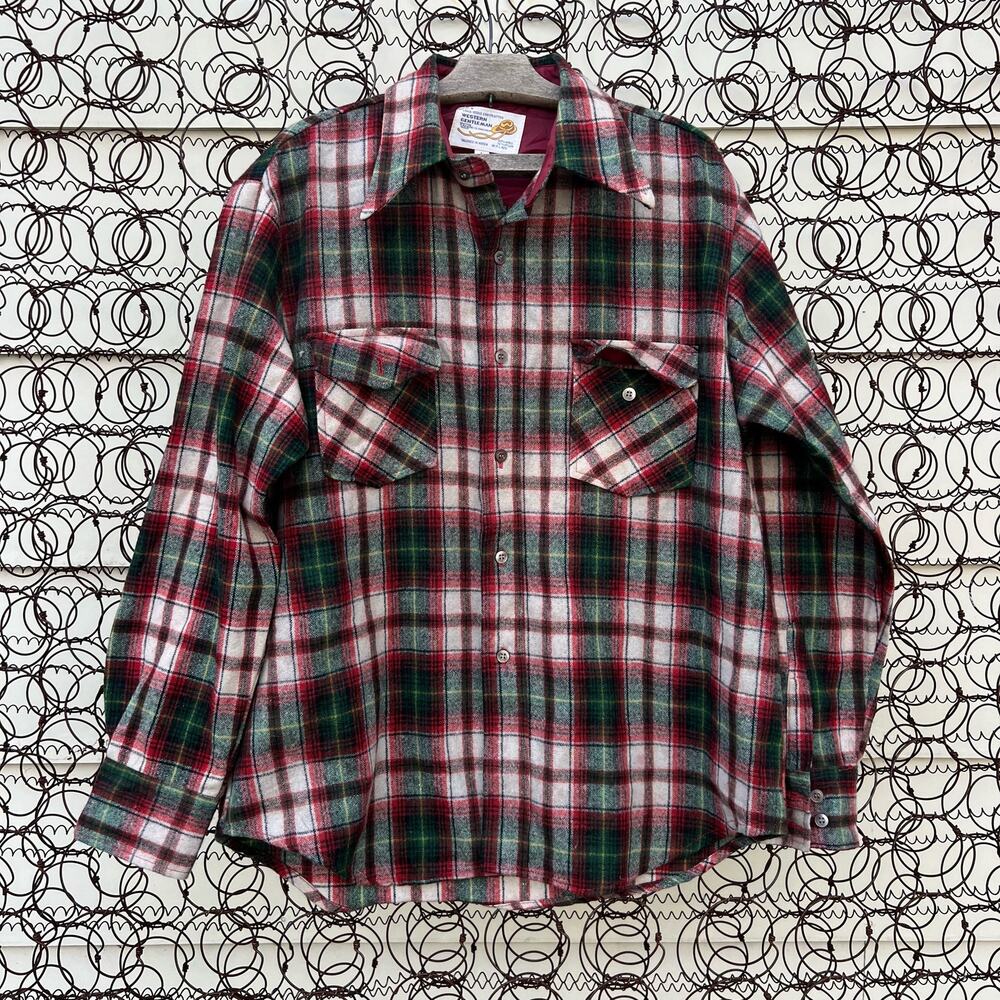 Vintage Western Gentlemen Wool Blend Red Gray Plaid Shirt Shacket LARGE